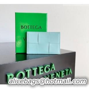 Discount Bottega Veneta Cassette Credit Card Case in Intreccio Leather 742693 Light Blue 2026