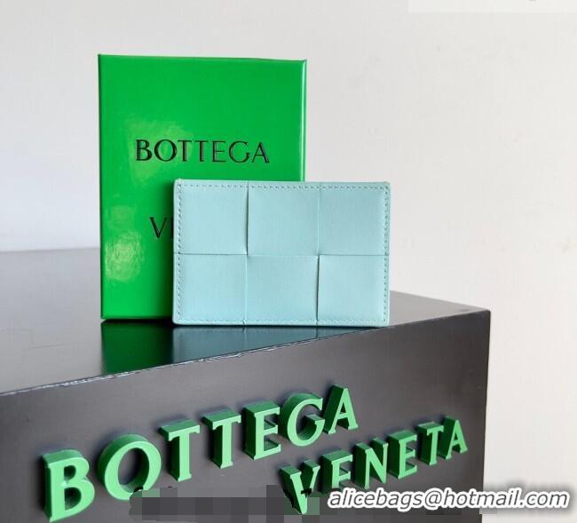 Discount Bottega Veneta Cassette Credit Card Case in Intreccio Leather 742693 Light Blue 2026