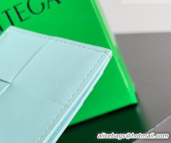 Discount Bottega Veneta Cassette Credit Card Case in Intreccio Leather 742693 Light Blue 2026
