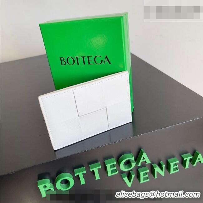 Good Looking Bottega Veneta Cassette Credit Card Case in Intreccio Leather 742693 White 2026