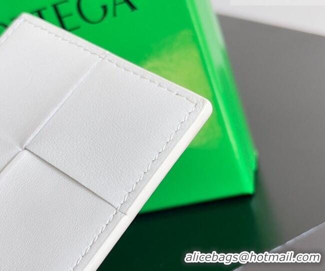 Good Looking Bottega Veneta Cassette Credit Card Case in Intreccio Leather 742693 White 2026