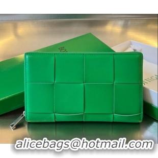 Discount Bottega Veneta Men's Cassette Zip Around Wallet in Intreccio Leather 814649 Parakeet Green 2026