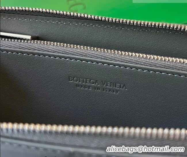 Low Cost Bottega Veneta Men's Cassette Zip Around Wallet in Intreccio Leather 814649 Grey 2026