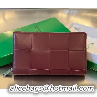 Big Discount Bottega Veneta Men's Cassette Zip Around Wallet in Intreccio Leather 814649 Burgundy 2026