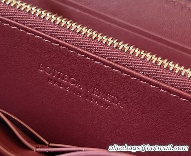 Big Discount Bottega Veneta Men's Cassette Zip Around Wallet in Intreccio Leather 814649 Burgundy 2026