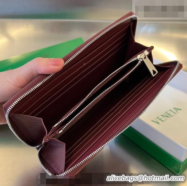 Big Discount Bottega Veneta Men's Cassette Zip Around Wallet in Intreccio Leather 814649 Burgundy 2026