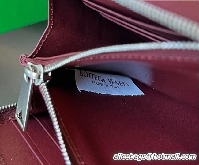 Big Discount Bottega Veneta Men's Cassette Zip Around Wallet in Intreccio Leather 814649 Burgundy 2026