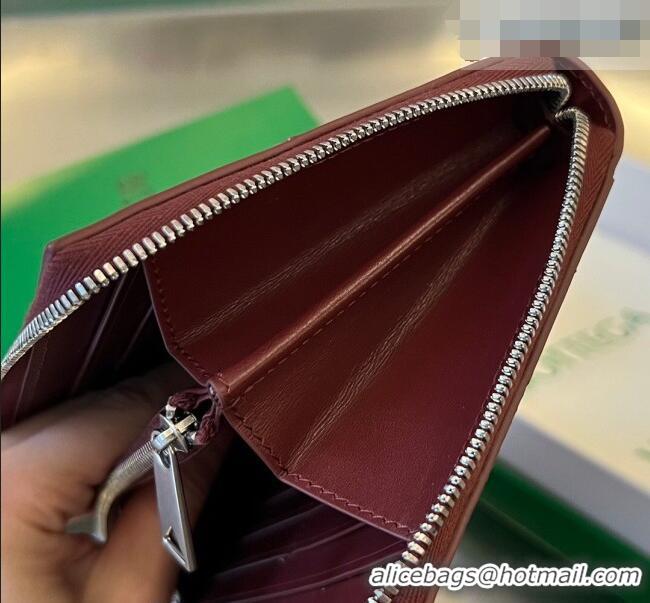 Big Discount Bottega Veneta Men's Cassette Zip Around Wallet in Intreccio Leather 814649 Burgundy 2026