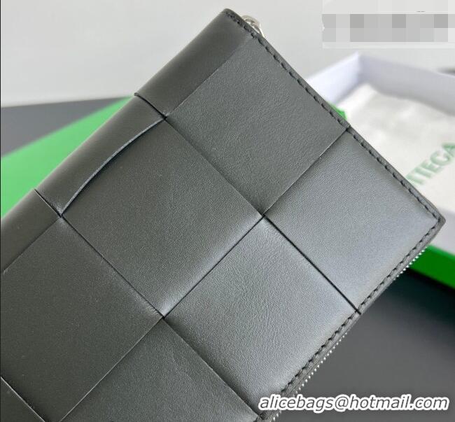 Traditional Discount Bottega Veneta Men's Cassette Zip Around Wallet in Intreccio Leather 814649 Dark Green 2026