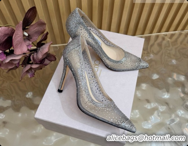Best Quality Jimmy Choo Mesh Pumps with Crystals 10cm Heel J091258 Grey 2026