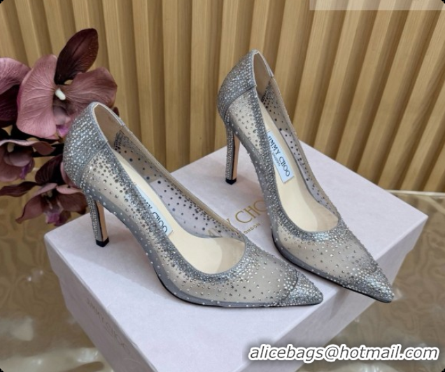 Best Quality Jimmy Choo Mesh Pumps with Crystals 10cm Heel J091258 Grey 2026