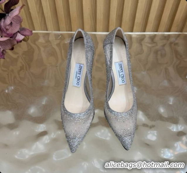 Best Quality Jimmy Choo Mesh Pumps with Crystals 10cm Heel J091258 Grey 2026