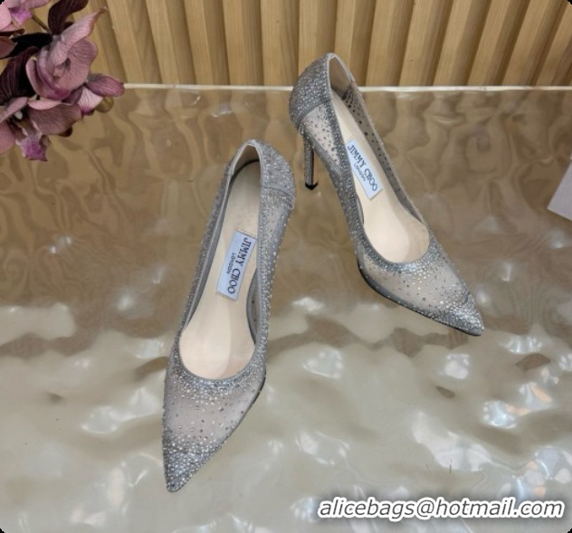 Best Quality Jimmy Choo Mesh Pumps with Crystals 10cm Heel J091258 Grey 2026