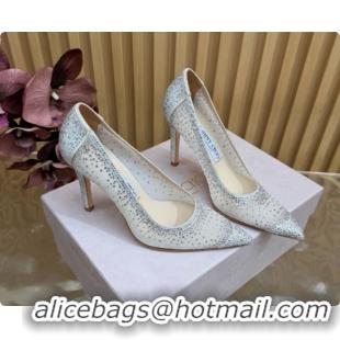 Top Design Jimmy Choo Mesh Pumps with Crystals 10cm Heel J091259 White 2026