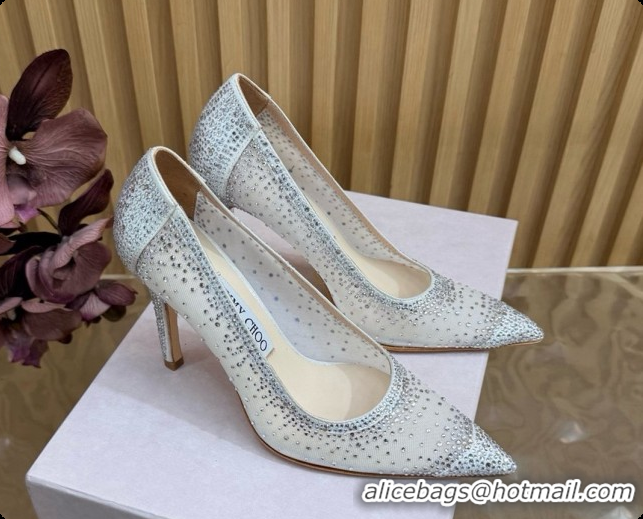 Top Design Jimmy Choo Mesh Pumps with Crystals 10cm Heel J091259 White 2026