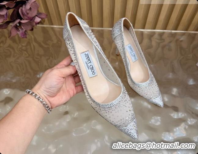 Top Design Jimmy Choo Mesh Pumps with Crystals 10cm Heel J091259 White 2026