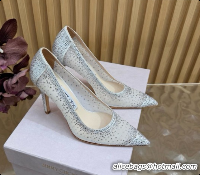Top Design Jimmy Choo Mesh Pumps with Crystals 10cm Heel J091259 White 2026