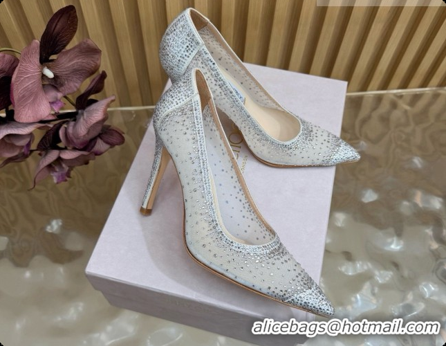 Top Design Jimmy Choo Mesh Pumps with Crystals 10cm Heel J091259 White 2026