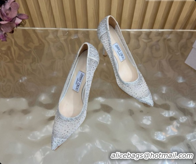 Top Design Jimmy Choo Mesh Pumps with Crystals 10cm Heel J091259 White 2026