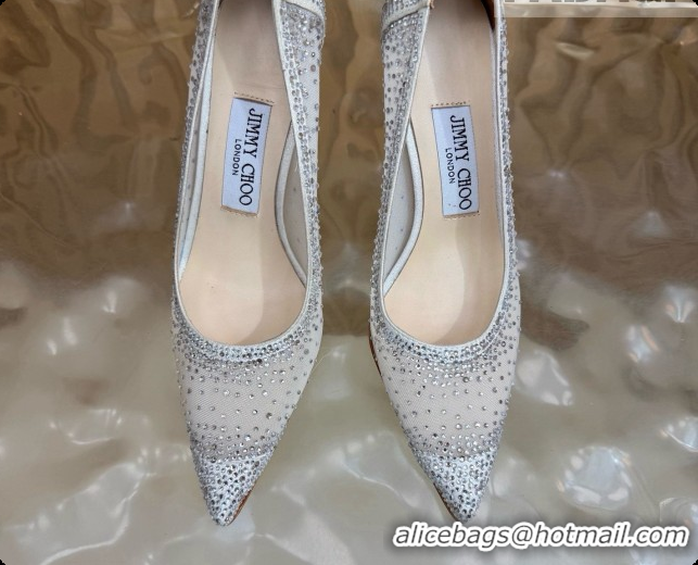 Top Design Jimmy Choo Mesh Pumps with Crystals 10cm Heel J091259 White 2026