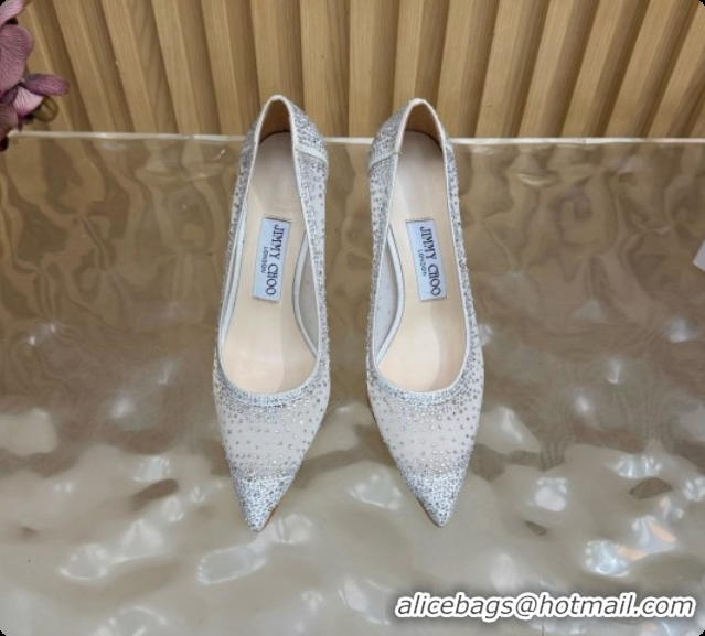 Top Design Jimmy Choo Mesh Pumps with Crystals 10cm Heel J091259 White 2026