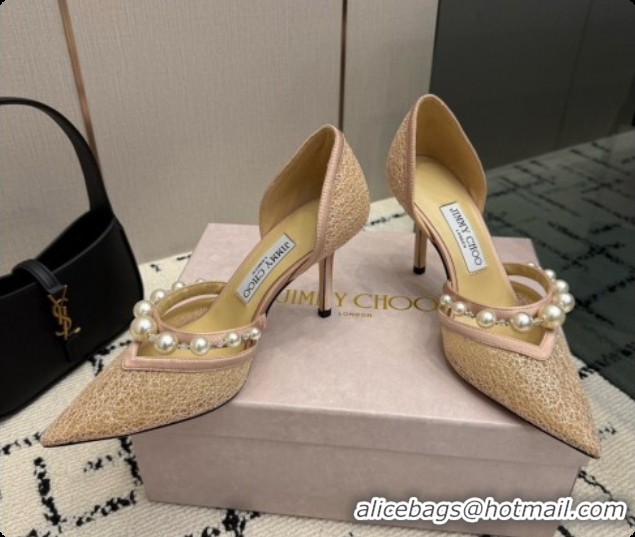 Best Grade Jimmy Choo Aurelie 85 Pump in Beige Candyfloss Glitter J091267 2026