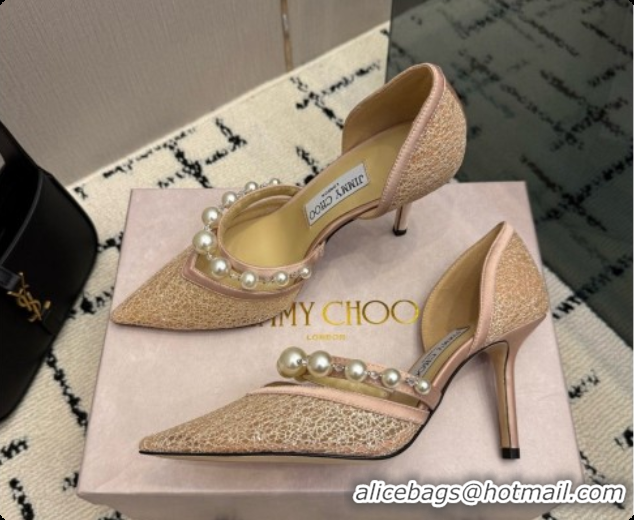 Best Grade Jimmy Choo Aurelie 85 Pump in Beige Candyfloss Glitter J091267 2026