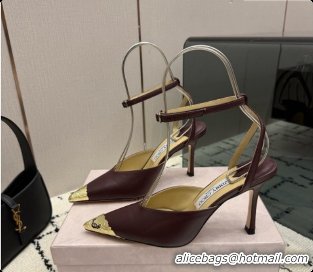 Low Price Jimmy Choo Faiz Pumps in Black Leather J091270 Burgundy 2026