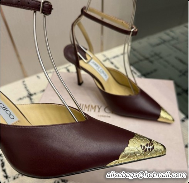 Low Price Jimmy Choo Faiz Pumps in Black Leather J091270 Burgundy 2026