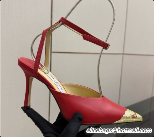 Top Grade Jimmy Choo Faiz Pumps in Black Leather J091271 Deep Red 2026