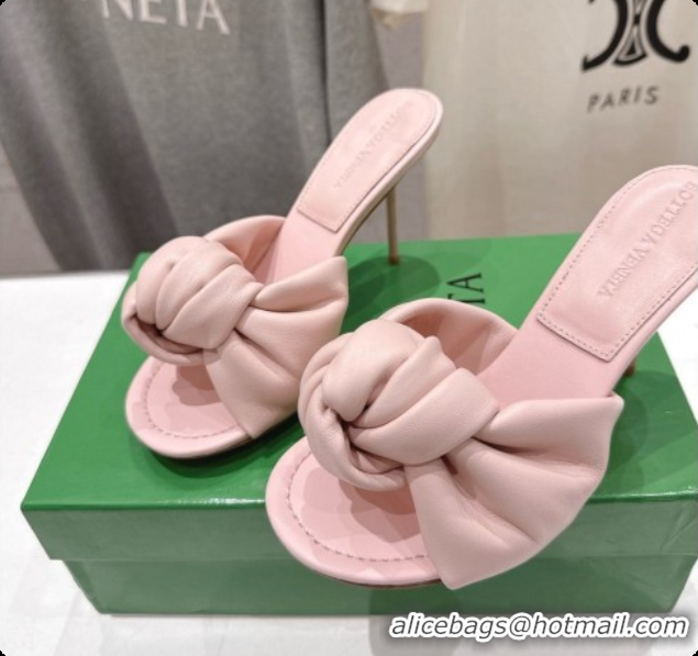 New Luxury Bottega Veneta Lambskin Cherry Mule 9cm Heel Pink 6080128 2026