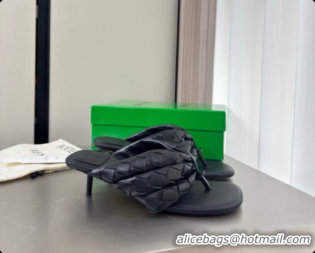 Purchase Bottega Veneta Kitten Heel Salsa Thong in Intrecciato Leather Black 6080135 2026