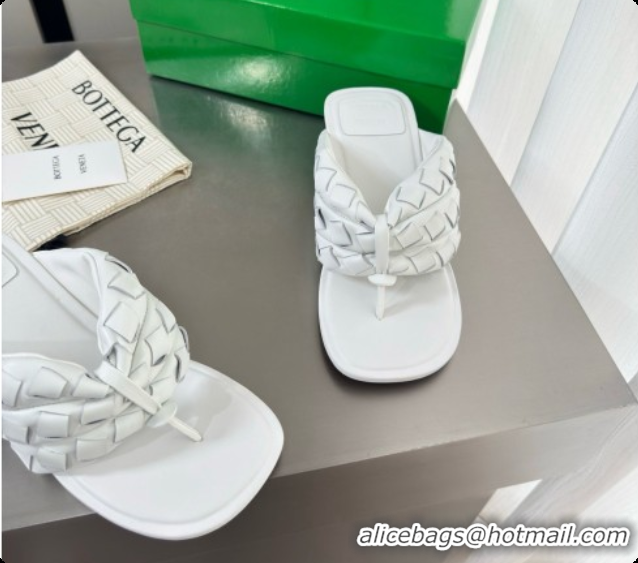 Most Popular Bottega Veneta Kitten Heel Salsa Thong in Intrecciato Leather White 6080137 2026