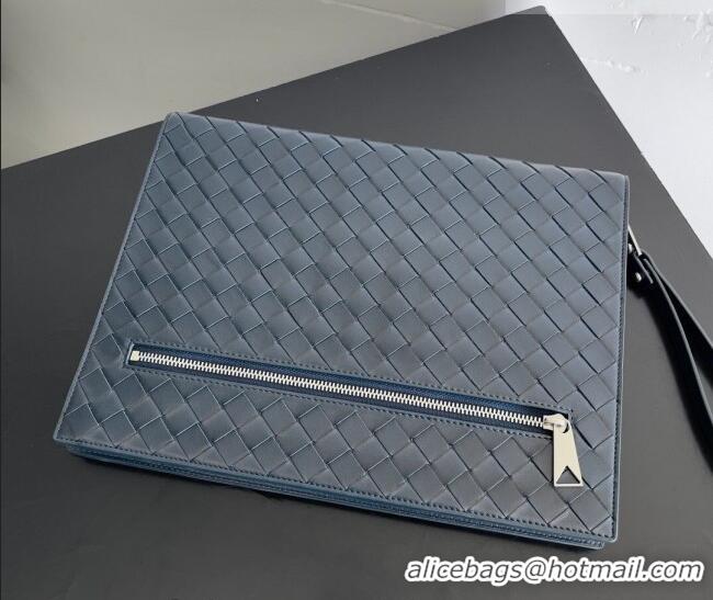 Top Grade Bottega Veneta Men's Intrecciato Leather Document Case With Wristlet 732638 Blue 2026