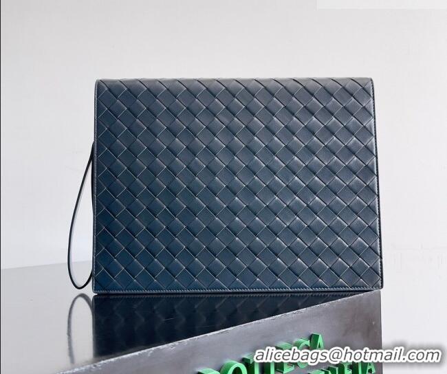 Top Grade Bottega Veneta Men's Intrecciato Leather Document Case With Wristlet 732638 Blue 2026