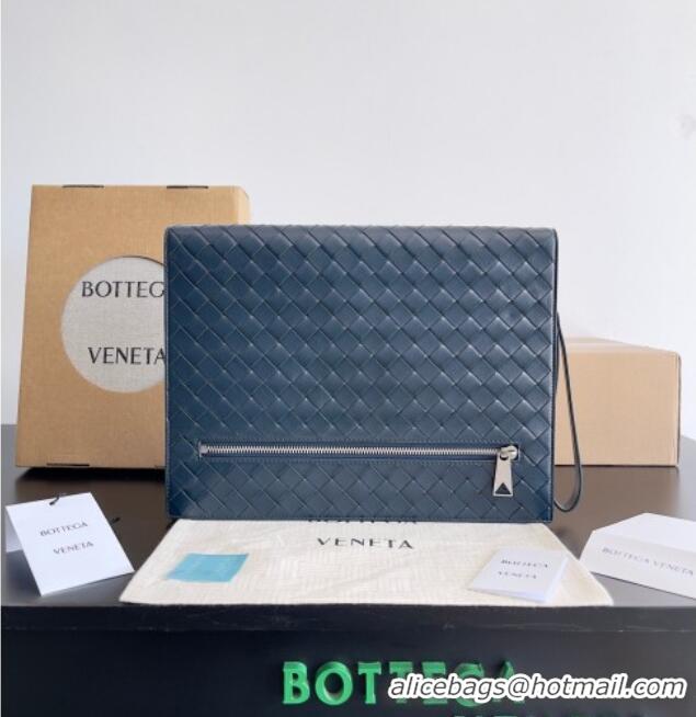 Top Grade Bottega Veneta Men's Intrecciato Leather Document Case With Wristlet 732638 Blue 2026