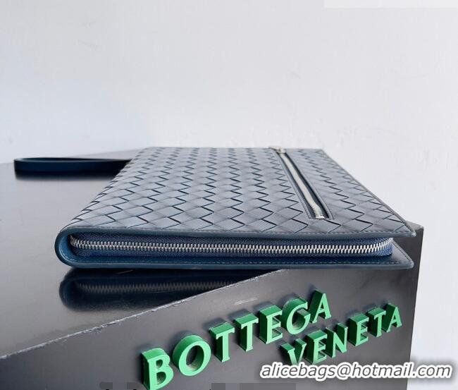Top Grade Bottega Veneta Men's Intrecciato Leather Document Case With Wristlet 732638 Blue 2026