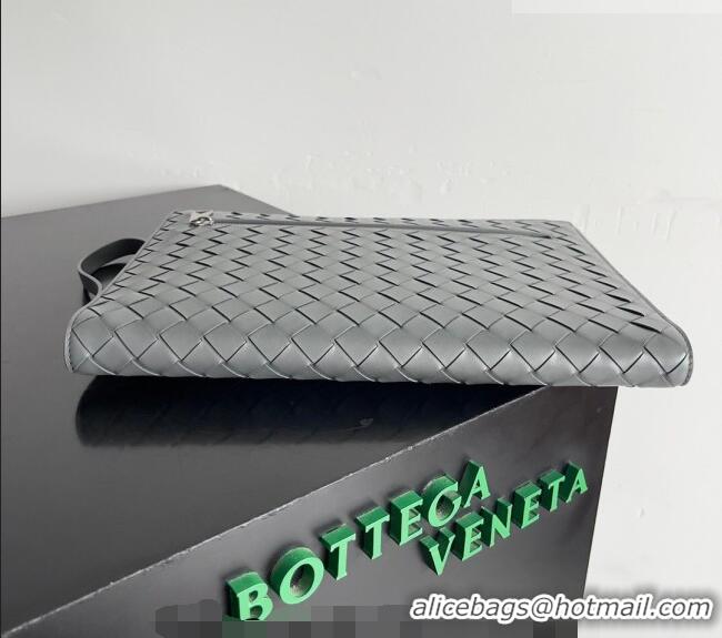 Discount Bottega Veneta Men's Intrecciato Leather Document Case With Wristlet 732638 Grey 2026