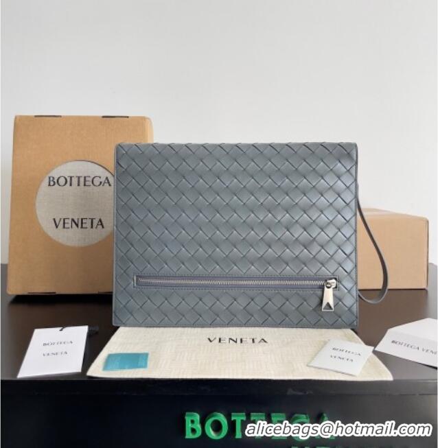 Discount Bottega Veneta Men's Intrecciato Leather Document Case With Wristlet 732638 Grey 2026