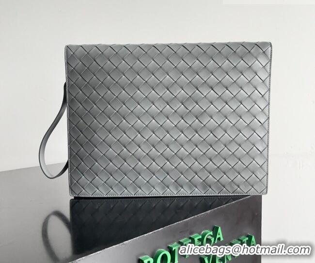 Discount Bottega Veneta Men's Intrecciato Leather Document Case With Wristlet 732638 Grey 2026