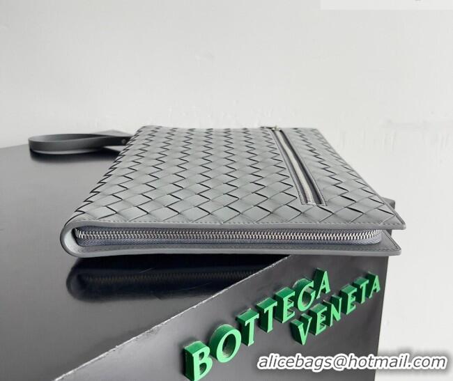 Discount Bottega Veneta Men's Intrecciato Leather Document Case With Wristlet 732638 Grey 2026