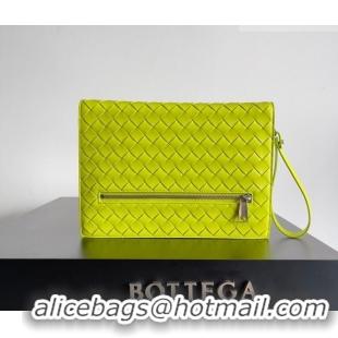 Top Grade Bottega Veneta Men's Small Intrecciato Leather Document Case With Wristlet 693675 Neon Green 2026