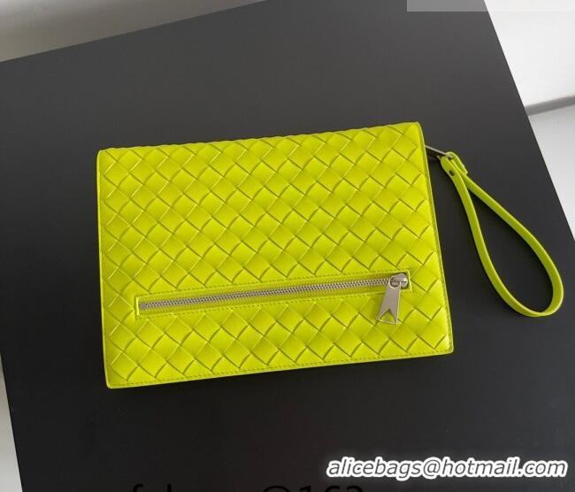 Top Grade Bottega Veneta Men's Small Intrecciato Leather Document Case With Wristlet 693675 Neon Green 2026