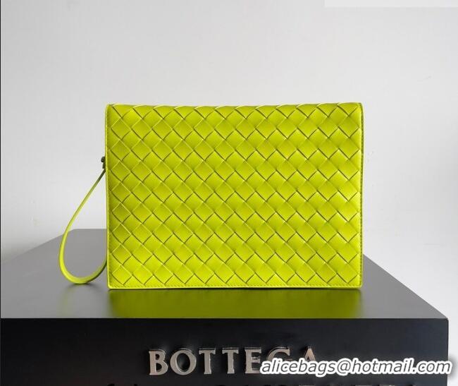 Top Grade Bottega Veneta Men's Small Intrecciato Leather Document Case With Wristlet 693675 Neon Green 2026