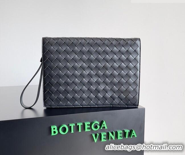Good Discount Bottega Veneta Men's Small Intrecciato Leather Document Case With Wristlet 693675 Black 2026