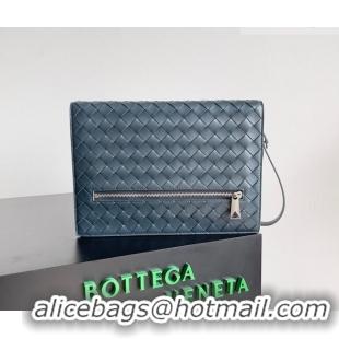 Best Price Bottega Veneta Men's Small Intrecciato Leather Document Case With Wristlet 693675 Blue 2026