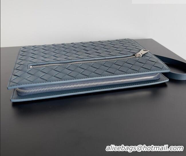 Best Price Bottega Veneta Men's Small Intrecciato Leather Document Case With Wristlet 693675 Blue 2026