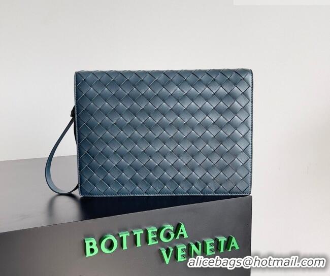 Best Price Bottega Veneta Men's Small Intrecciato Leather Document Case With Wristlet 693675 Blue 2026