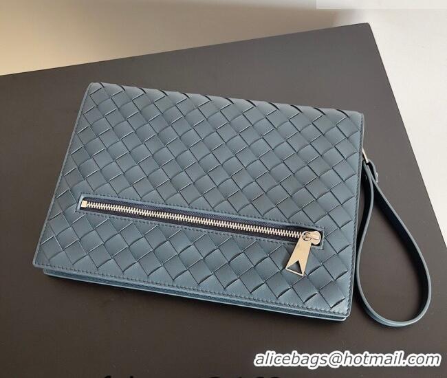 Best Price Bottega Veneta Men's Small Intrecciato Leather Document Case With Wristlet 693675 Blue 2026
