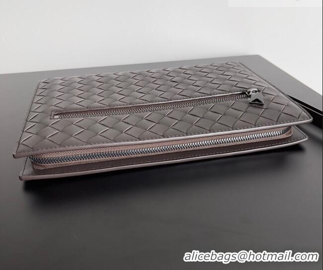High Quality Bottega Veneta Men's Small Intrecciato Leather Document Case With Wristlet 693675 Fondant Brown 2026